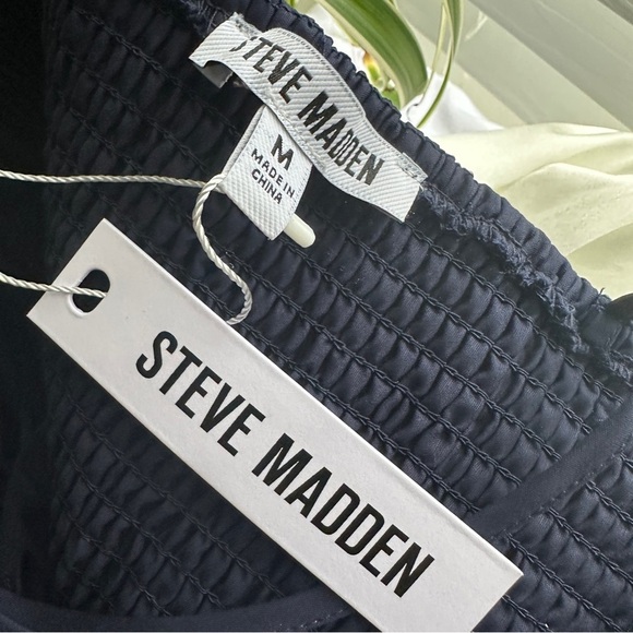 NWT Steve Madden Tie Strap Poplin Midi Dress Marine Navy Blue - Size Medium - Picture 7 of 10